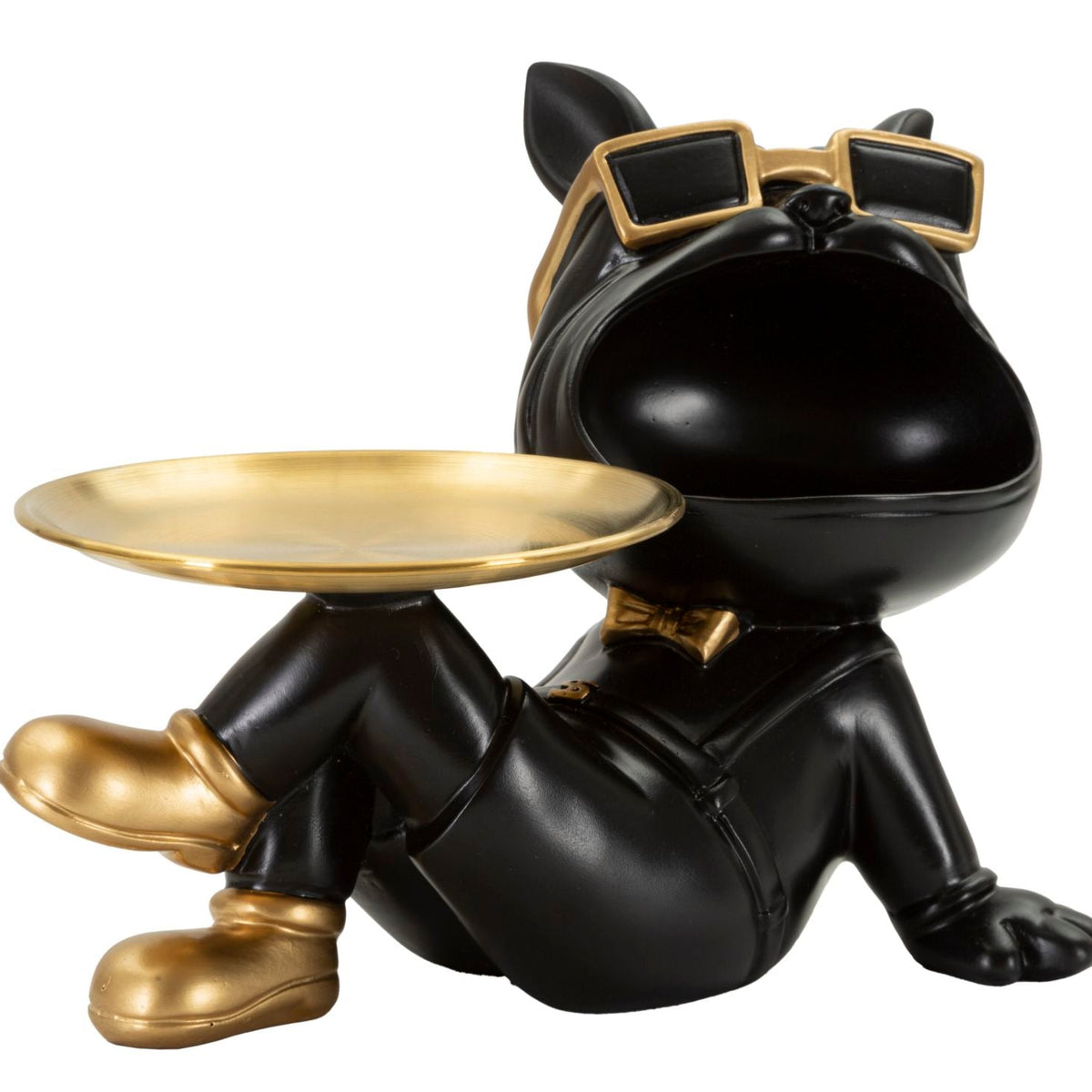 Svuotatasche Cane Buddy Nero e Oro 27x17x18,5 cm in Poliresina con Vassoio