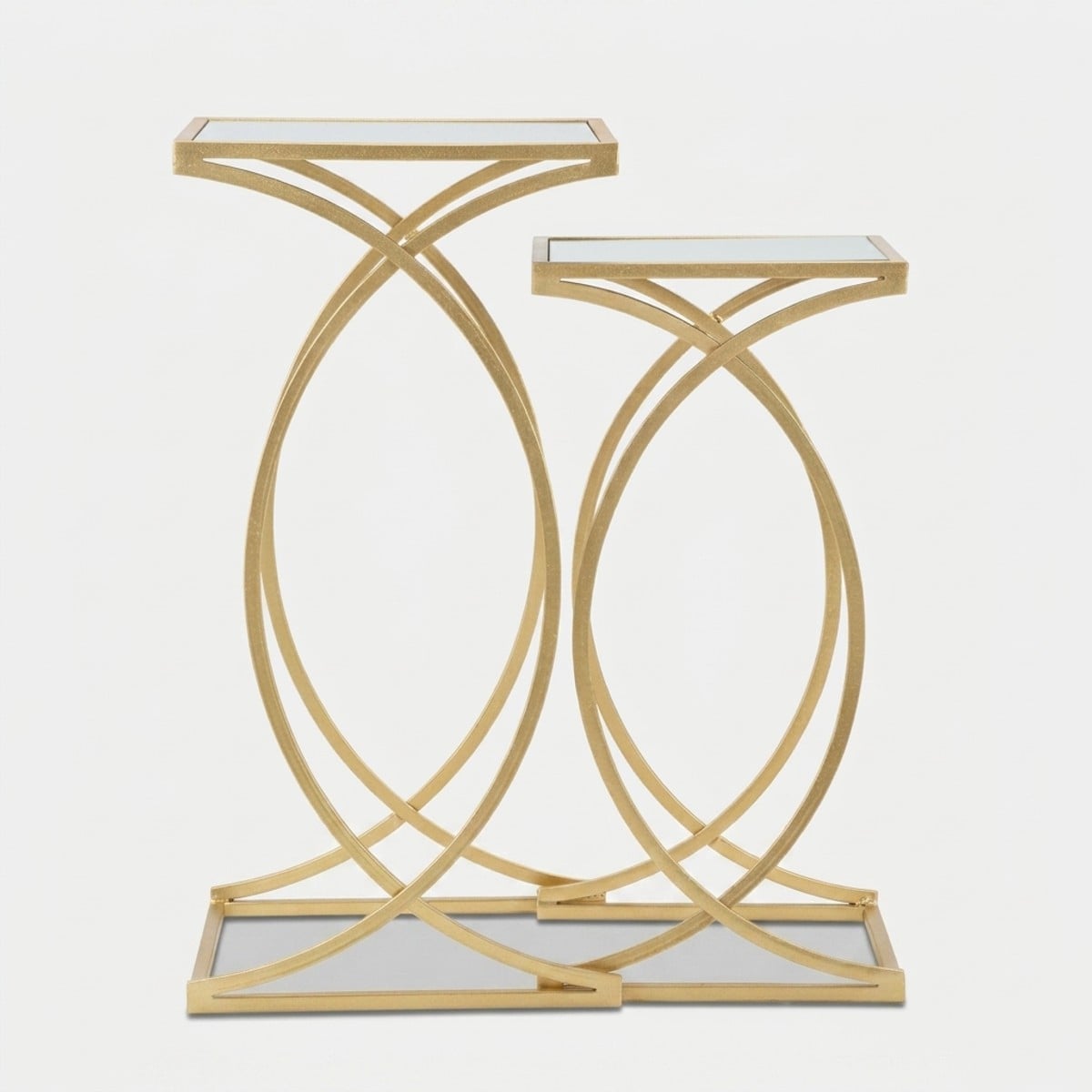 Set 2 Tavolini Siomply in Metallo e Specchio 35x35x70 e 30x30x60 cm