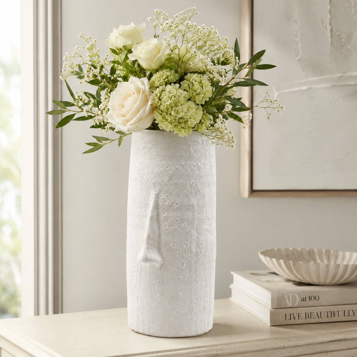 Vaso Fenice con Naso Bianco H 30 cm Ø 17 cm In Ceramica