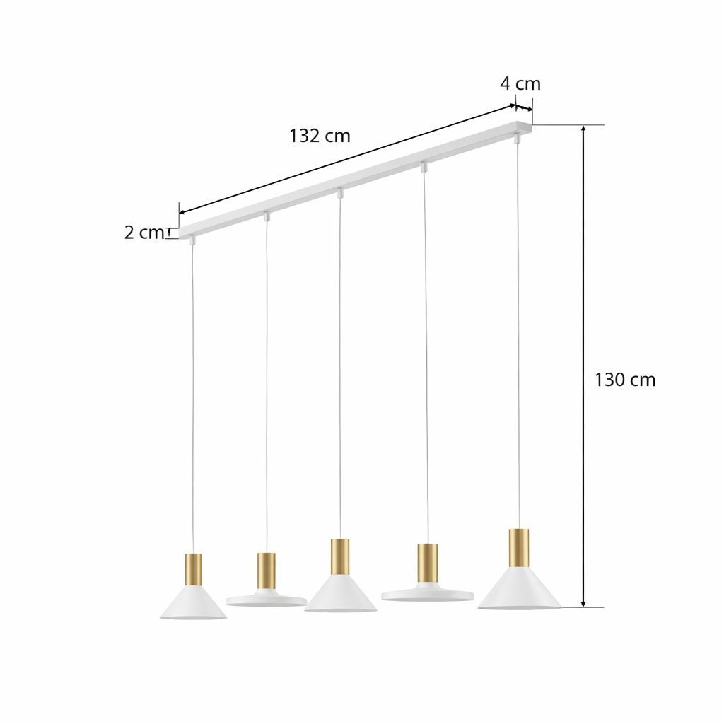 Lampada a Sospensione Lineare Hermanos 5 luci Bianco Ottone
