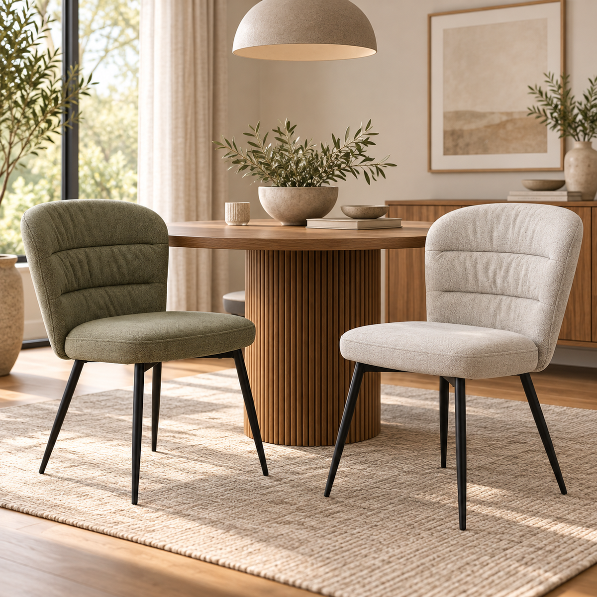 Set 2 Sedie Losanna 58x60,5x85 cm in Tessuto – Grigio e Verde