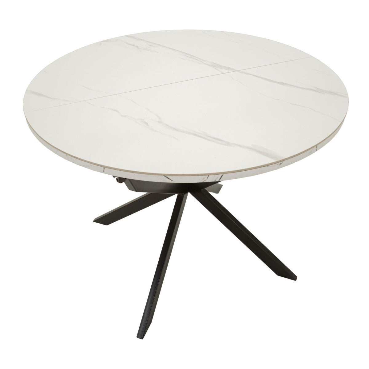 Tavolo da Pranzo Allungabile Martin Ø100-140x78 cm Ceramica Effetto Marmo e Metallo Nero