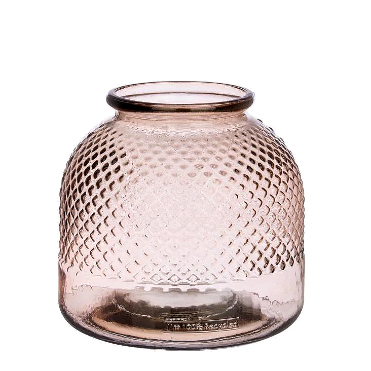 Vaso Decorativo in Vetro Rosa con Texture Avril