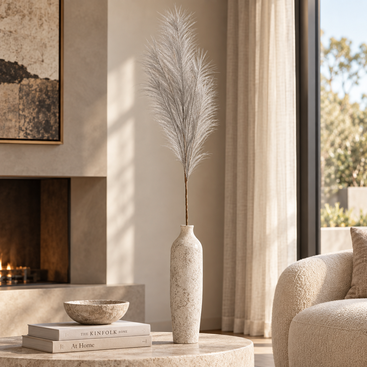 Ramo Pampas Artificiale Sherill Grigio Argento H100 cm