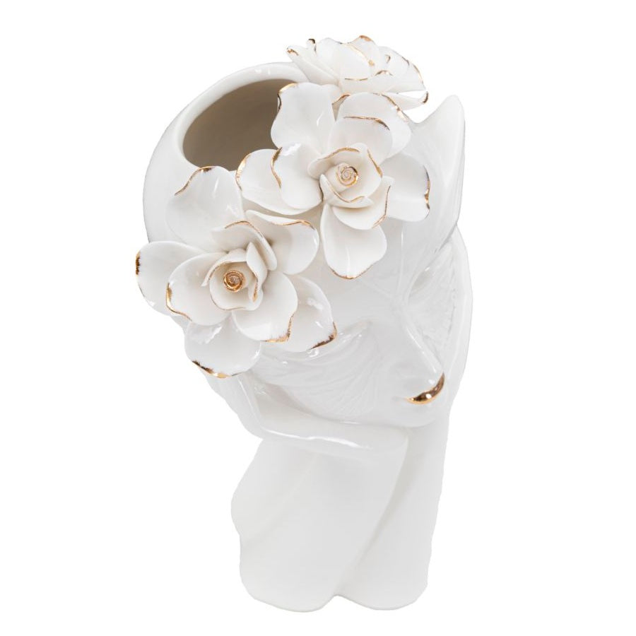 Vaso Decorativo Woman Mask in Porcellana Bianca H27,3 cm