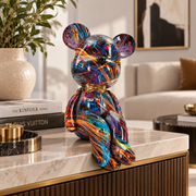 Scultura Orsetto Psyco Multicolore 12,5x9,5x25 cm in Resina con Papillon Oro