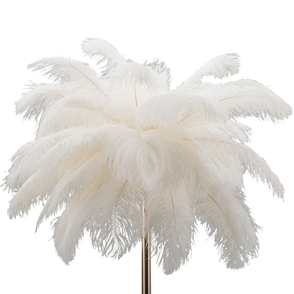 Lampada da Terra Palm Bianca Ø55x160 cm con Piume e Struttura Dorata