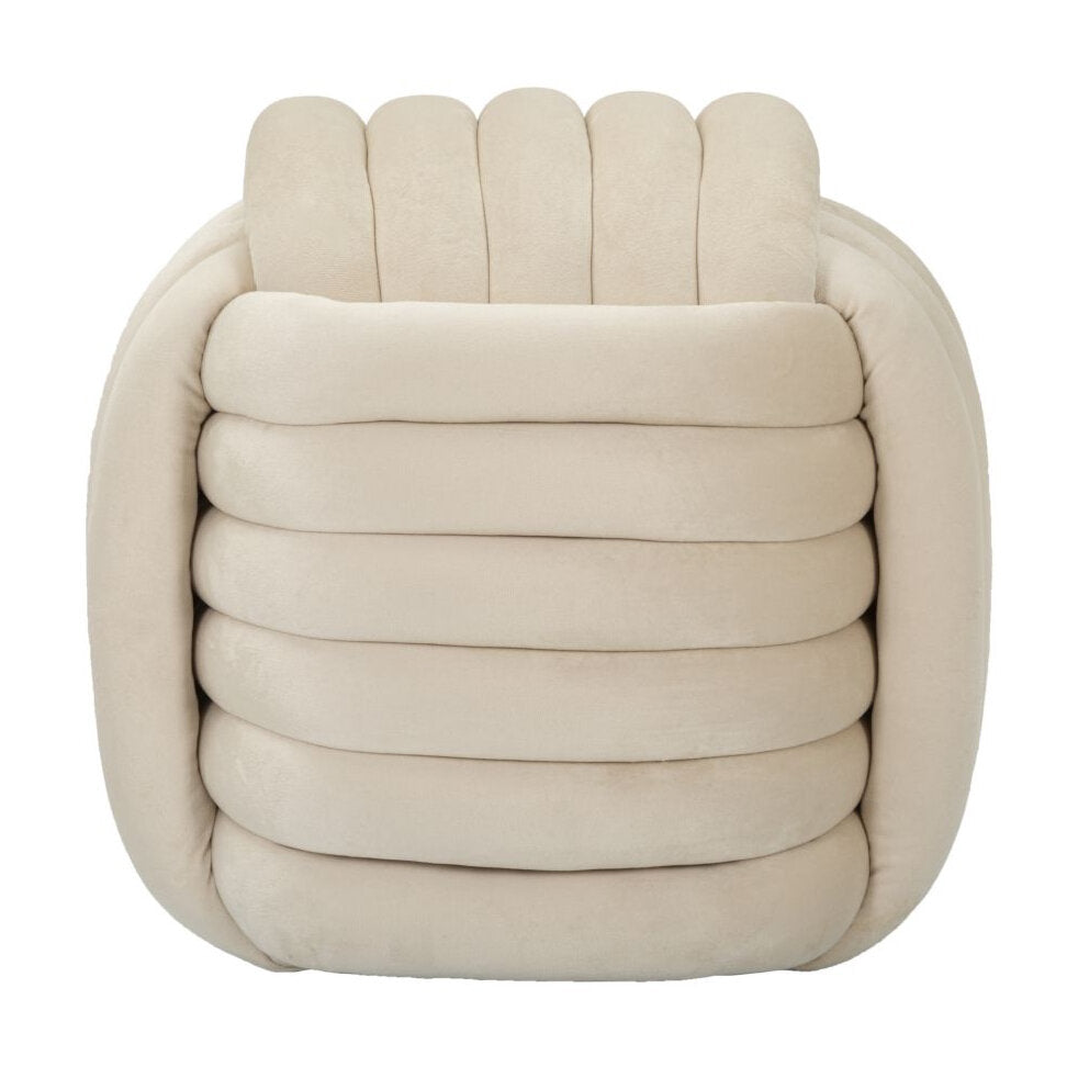 Pouf Annodato in Velluto Crema 45 x 45 cm Seduta Decorativa Elegante