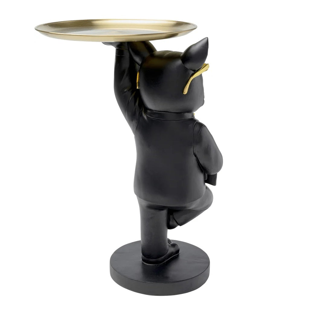 Tavolino Decorativo Cool Bulldog Tray Nero e Oro con Vassoio Design Moderno
