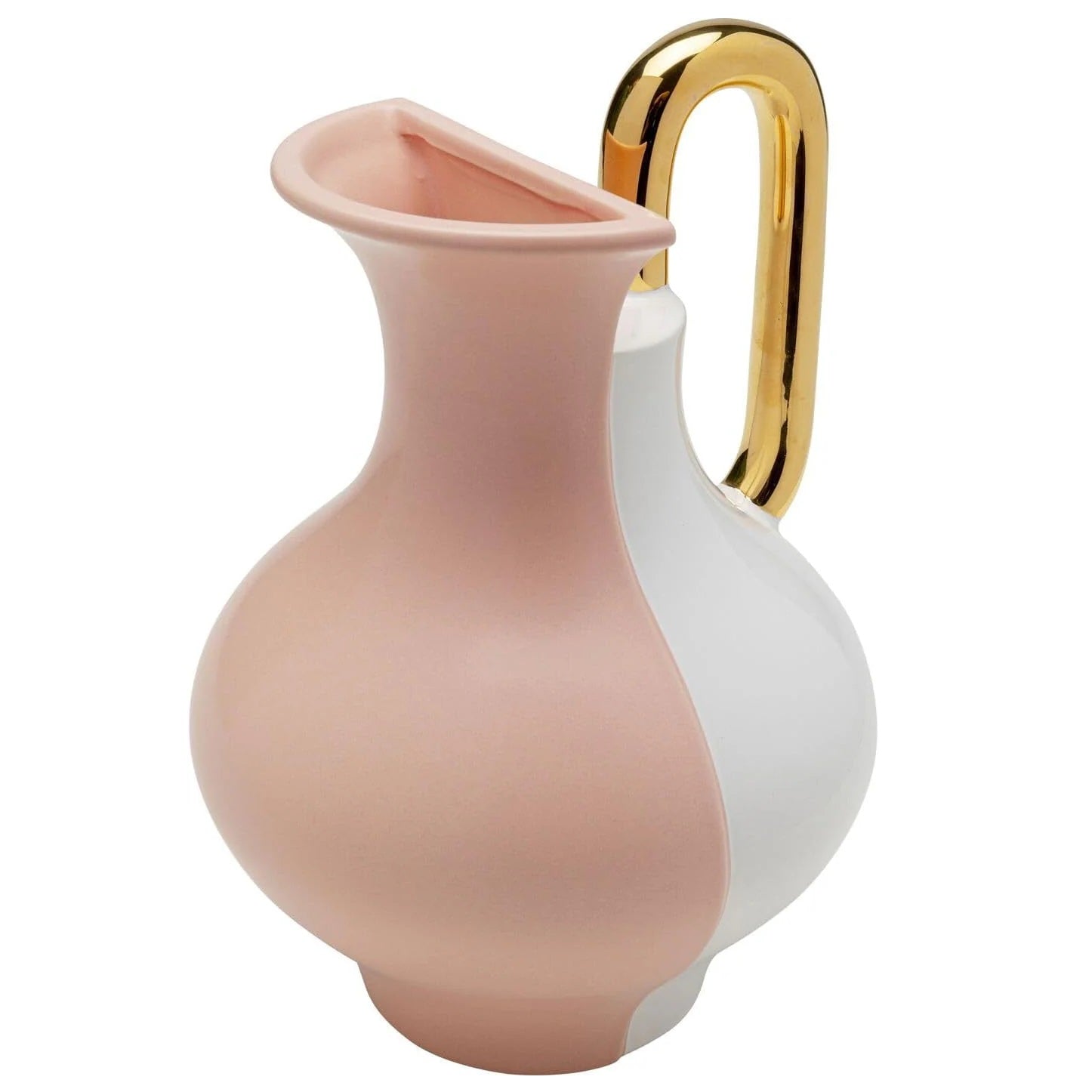 Vaso Decorativo Stage Bicolore Rosa e Bianco con Manico Oro 18cm