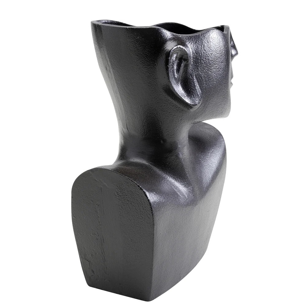 Vaso Decorativo Design Scultura Volto Nero Rostro Side H 27cm