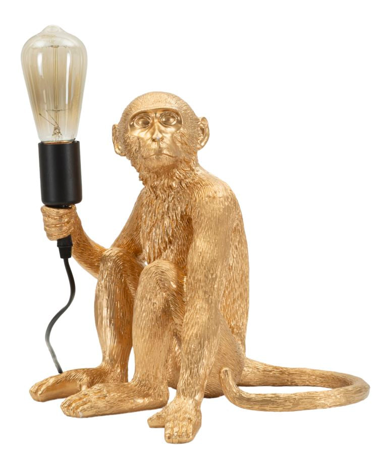 Lampada Tavolo Monkey Seduta Oro in Poliresina 32x33x32cm