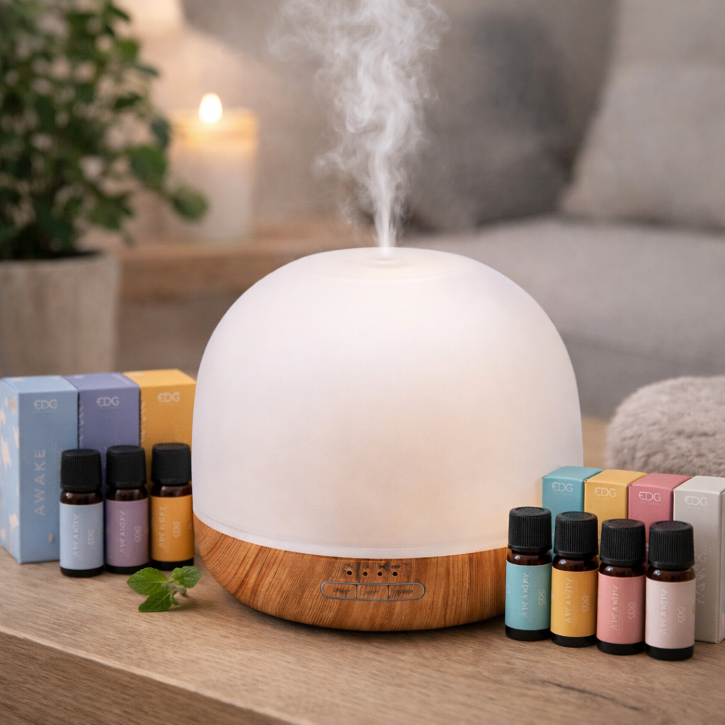Diffusore di Oli Essenziali a Ultrasuoni con Base Effetto Legno