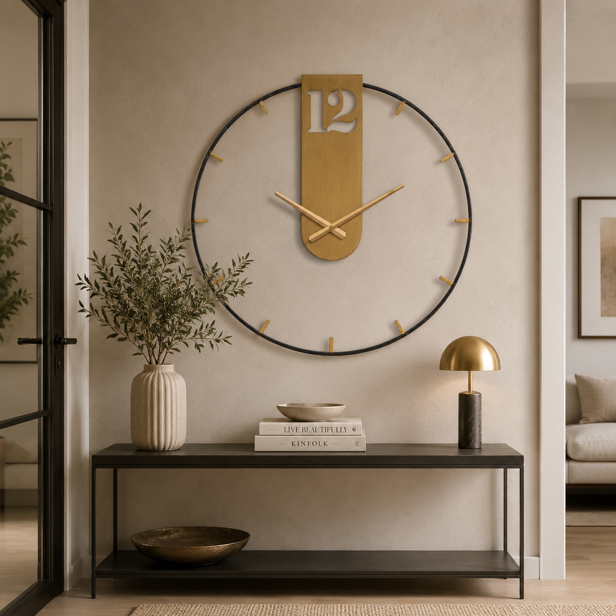 Orologio da Parete Goldy Nero e Oro in Metallo Ø60 cm Design Minimal