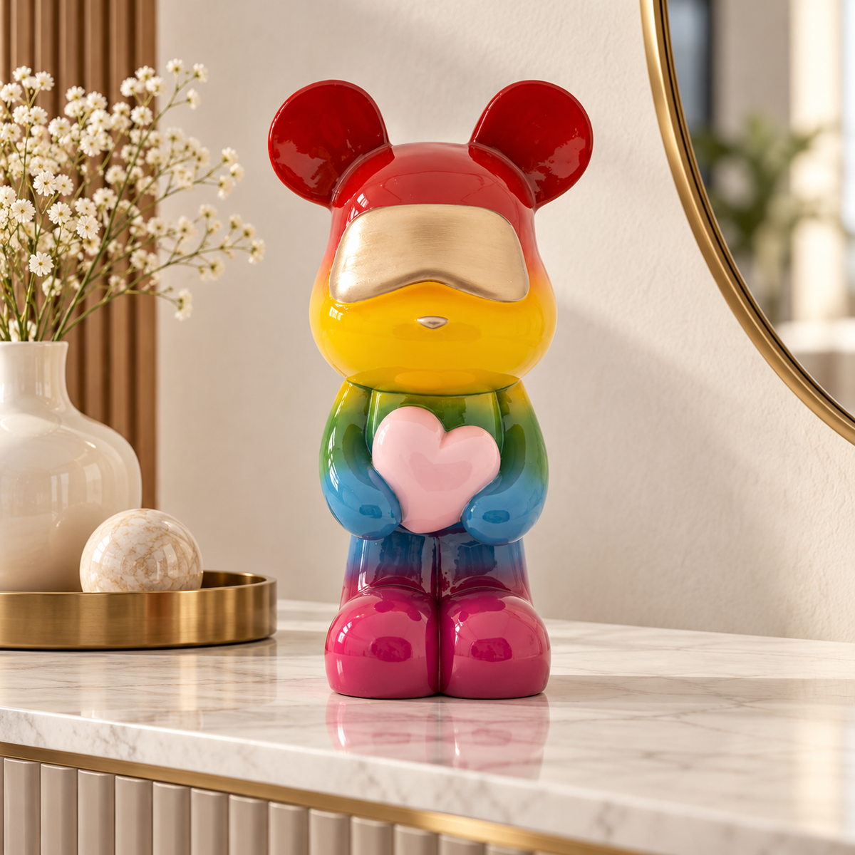 Orsetto Rainbow in Piedi 22,5x17,5x42,5 cm Scultura Decorativa Multicolore