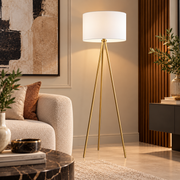 Lampada da Terra Cara A4001-GLD Bianco e Oro H159 cm con Struttura a Treppiede