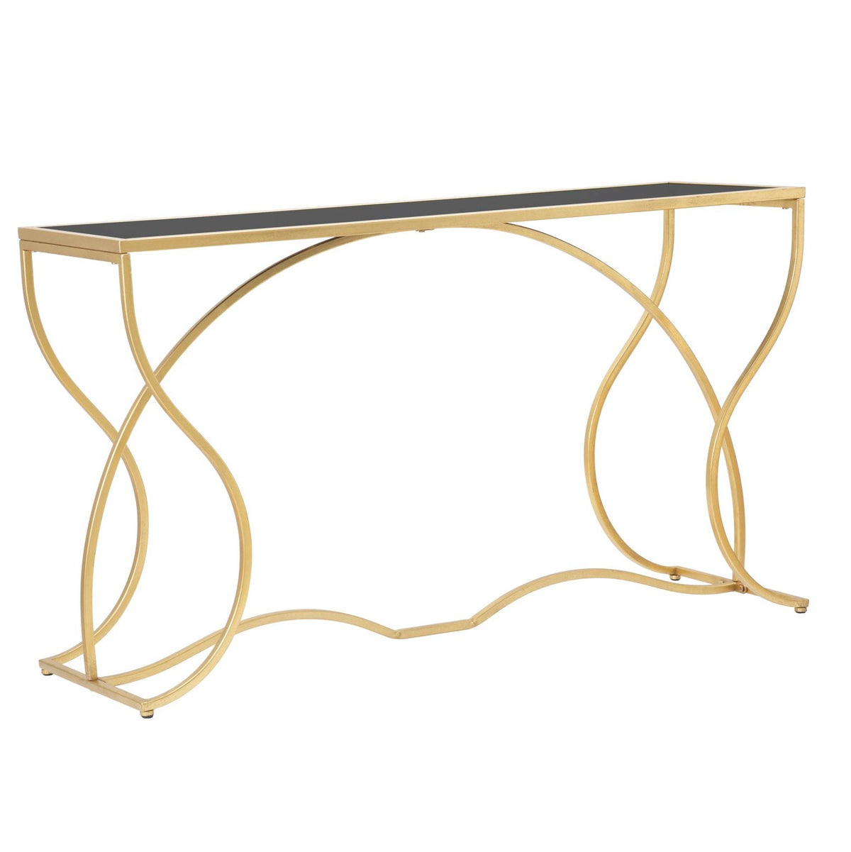 Console Sunshine Oro e Nero Mauro Ferretti 130x40x75 cm Metallo e Vetro Temprato