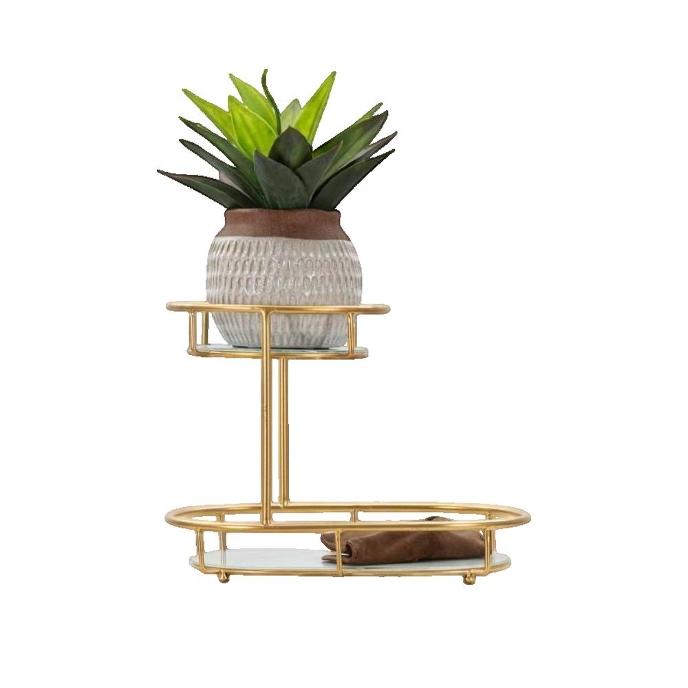 Svuotatasche 2 Levels Oro 36x22,5x27 cm in Ferro e Vetro a Specchio
