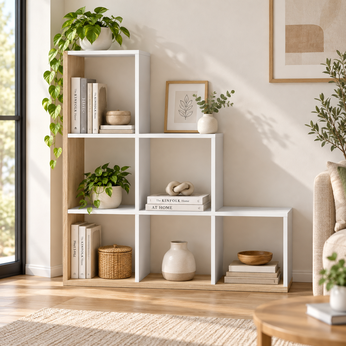 Libreria a Scaletta 6 Cubi 108x28x110 cm Design Moderno