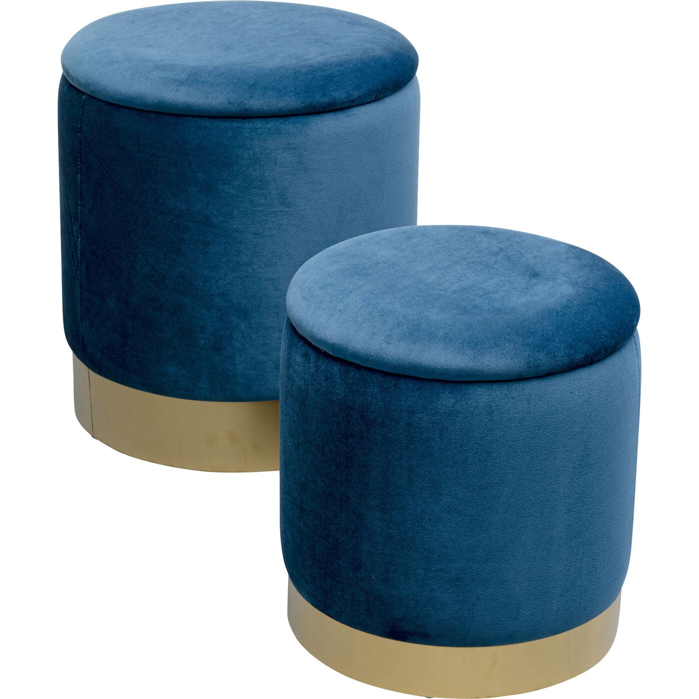Set 2 Sgabelli Pouf Contenitore Cherry Storage Blu con Dettagli Ottone