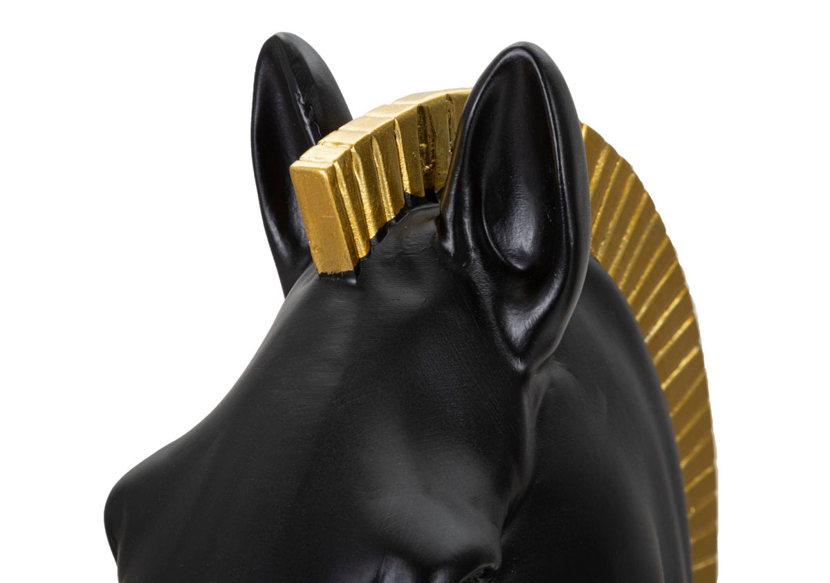 Statuetta Decorativa Cavallo Scacchi Oro e Nero Ø18,5 x H50 cm