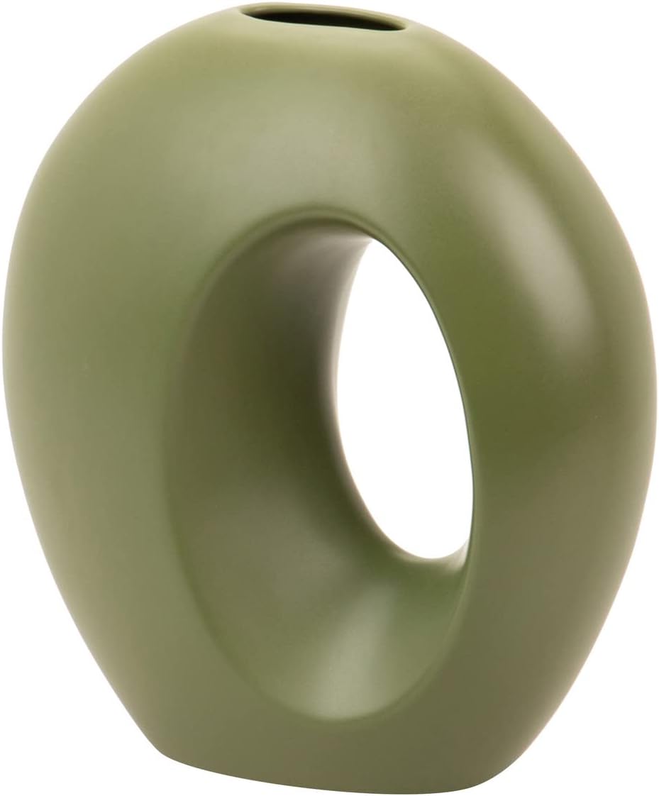 Vaso Decorativo Verde Oliva con Linee Organiche In Ceramica