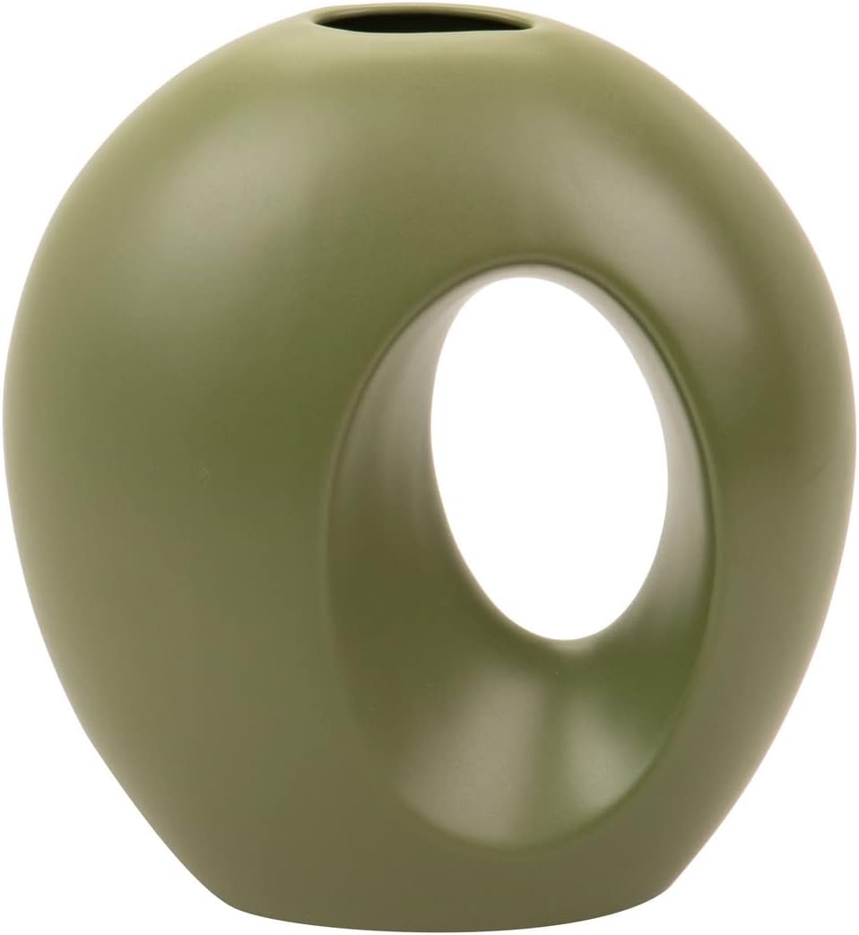Vaso Decorativo Verde Oliva con Linee Organiche In Ceramica