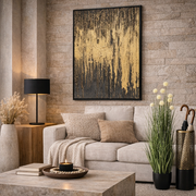 Quadro Astratto Abstract Nero Oro Incorniciato 80x120 cm Effetto Materico