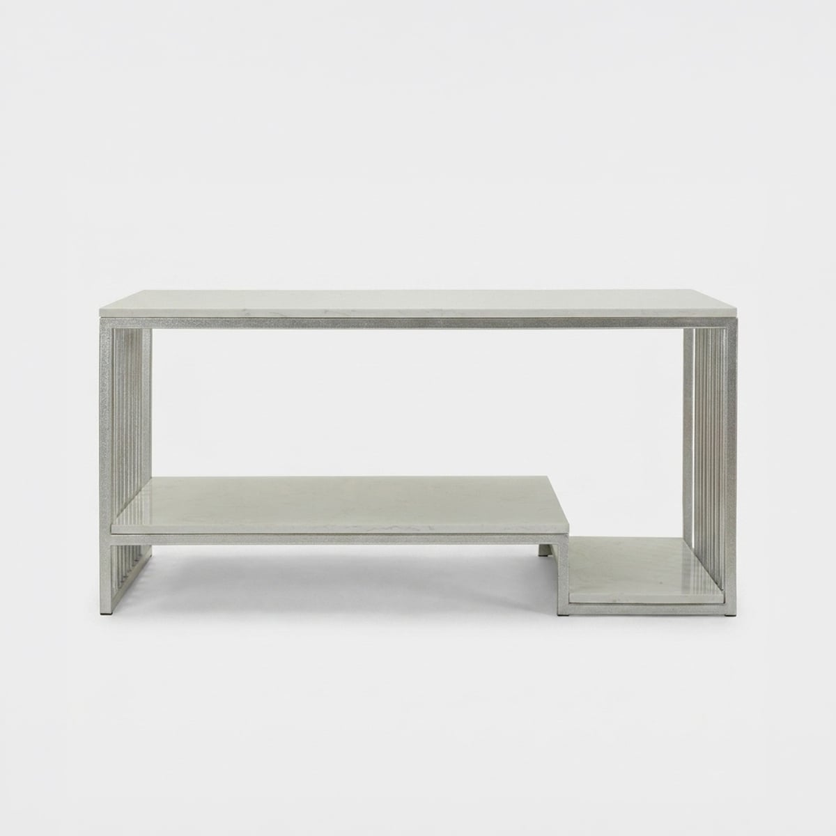 Tavolo da Caffè Kayseri 90x60x45 cm Silver con Doppio Piano Effetto Marmo