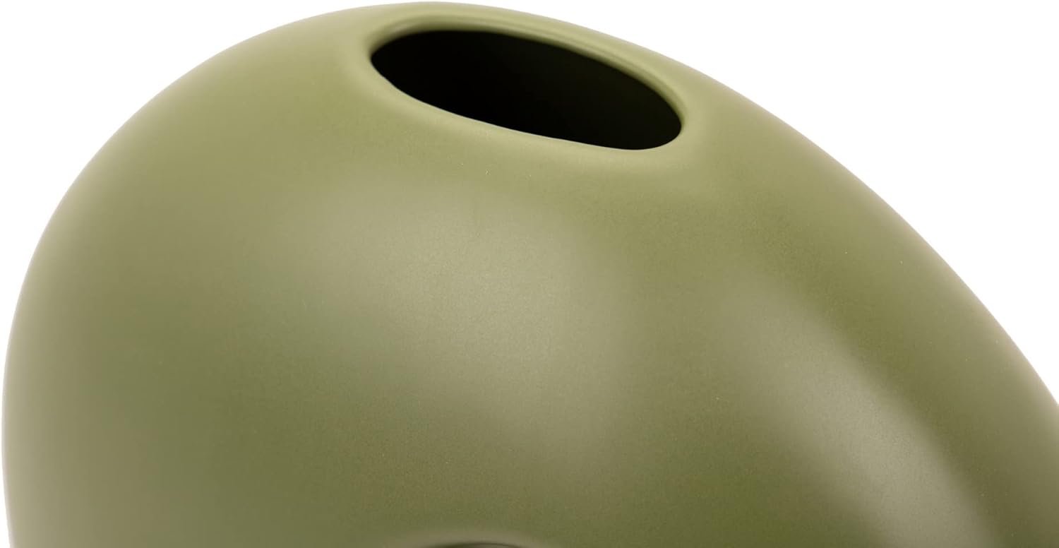 Vaso Decorativo Verde Oliva con Linee Organiche In Ceramica