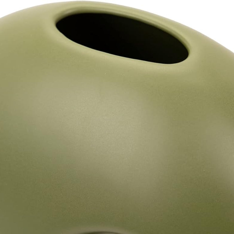 Vaso Decorativo Verde Oliva in Ceramica con Linee Organiche