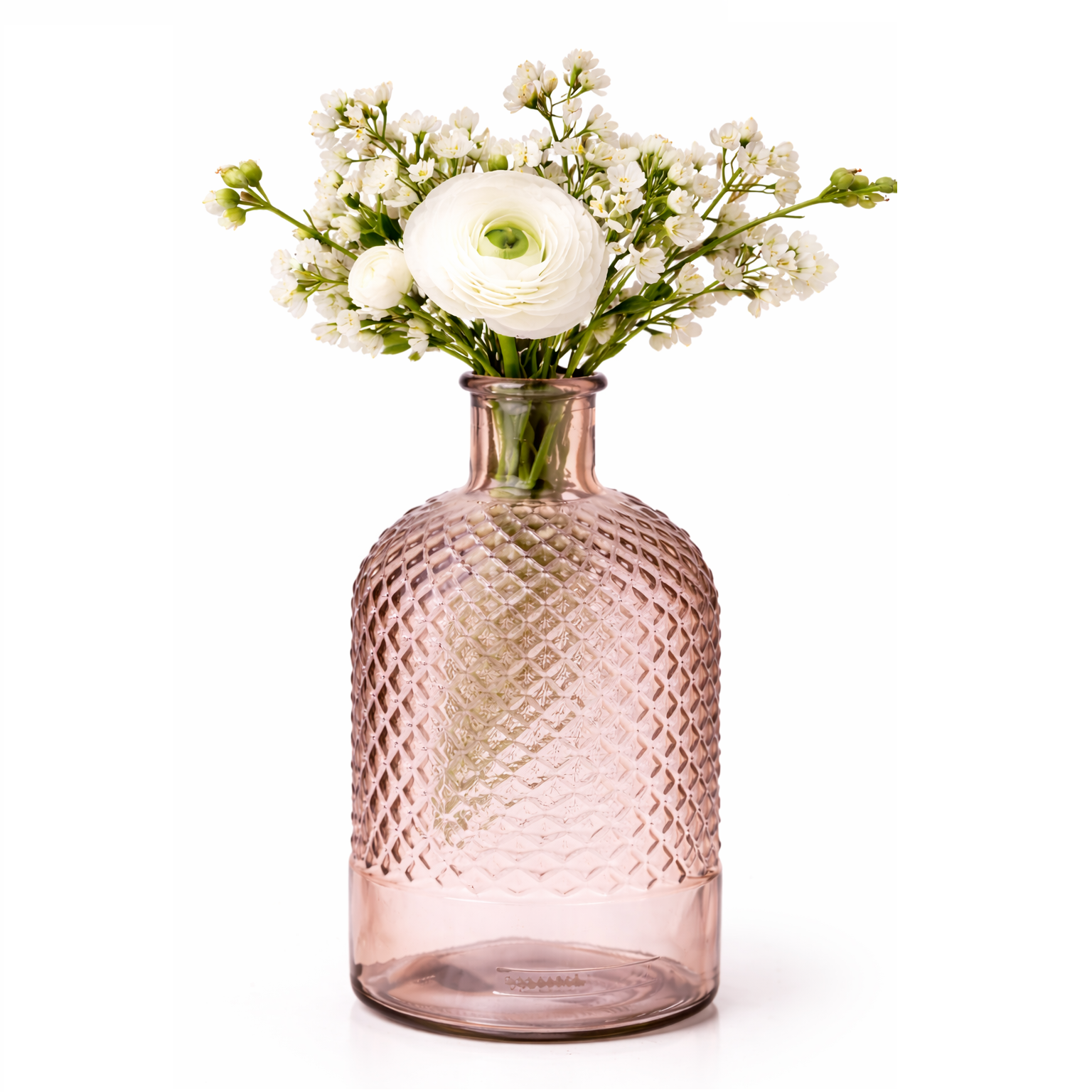 Bottiglia Vaso Decorativa in Vetro Rosa con Texture Avril H28cm