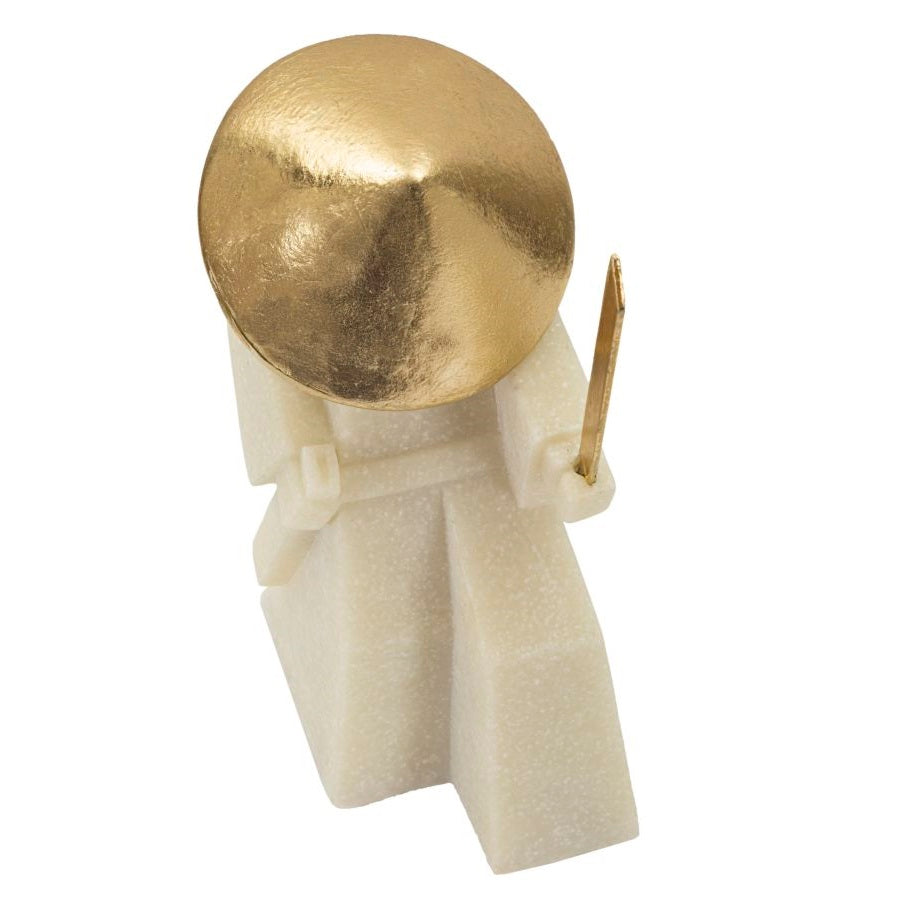 Scultura Samurai Toku Quarzy B Bianca e Oro 24,5 cm in Poliresina e Metallo