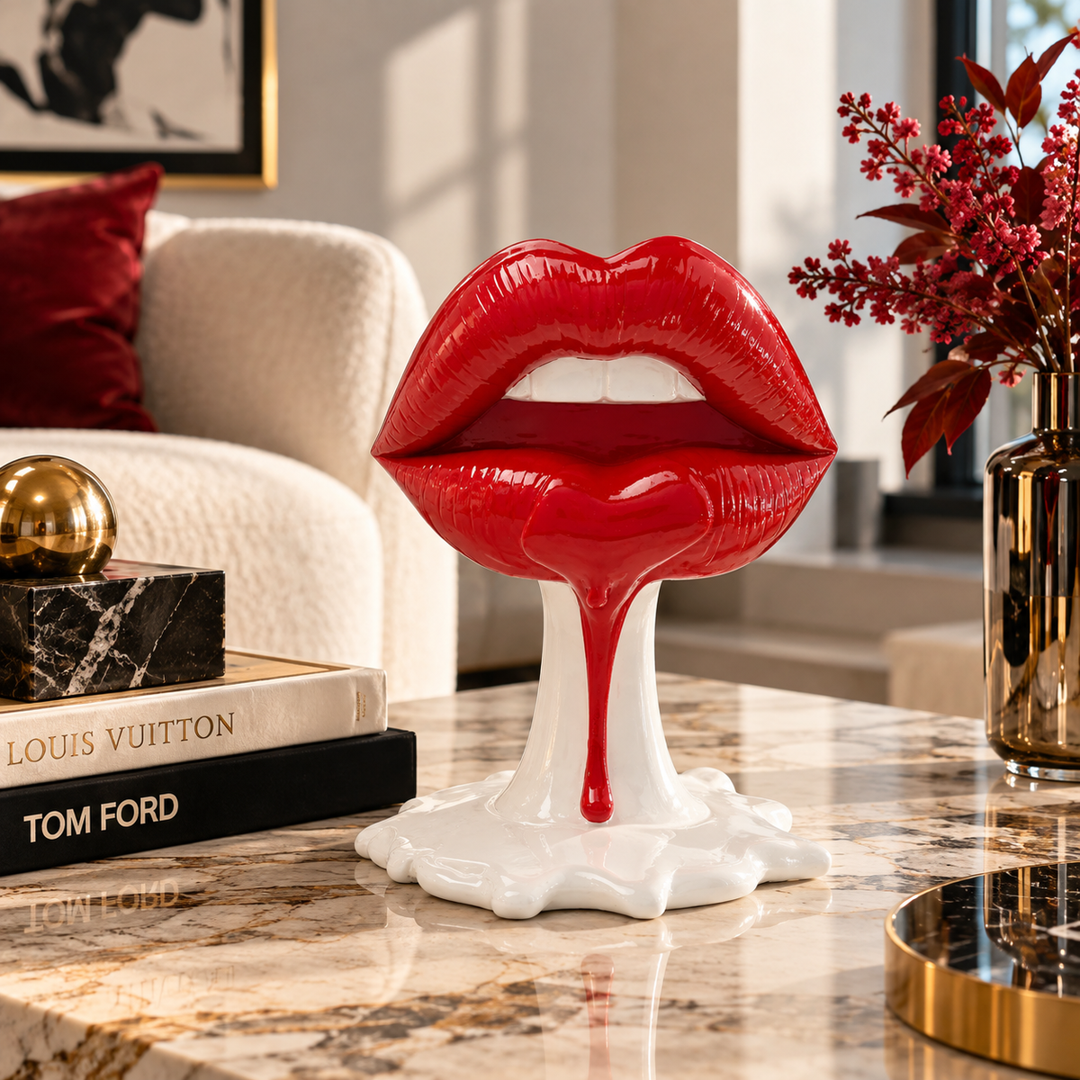 Oggetto Scultura Decorativa Labbra Hot Lips Rosso 26cm