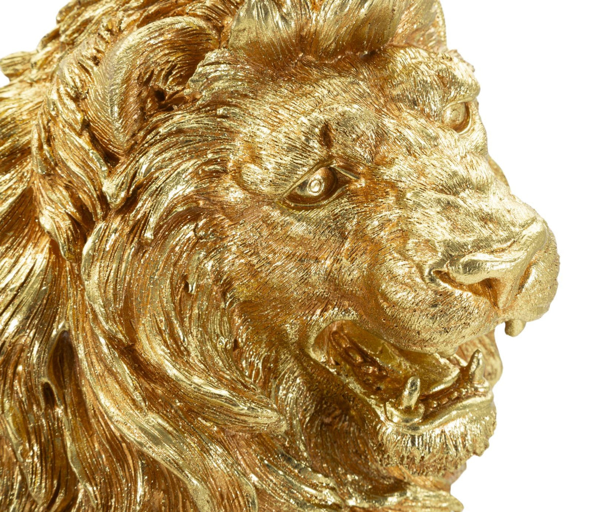 Statua Leone Shant Seduto Oro in Poliresina 55 cm Scultura Glam Maestosa