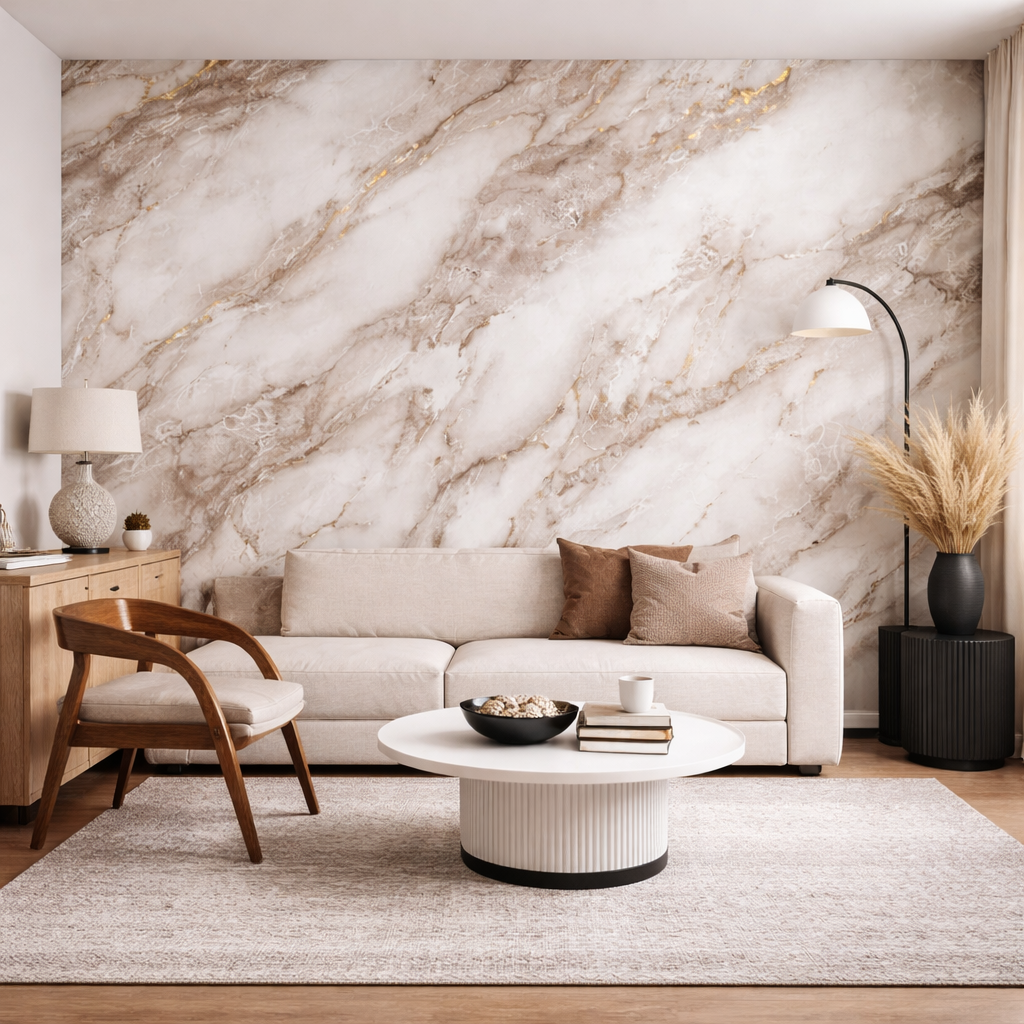 Rivestimento Parete Polietilene Effetto Marmo Bianco Oro Pannello Adesivo 120x280 cm