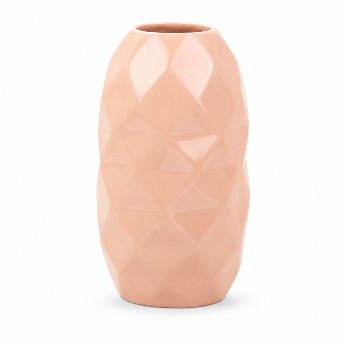 Vaso Decorativo in Ceramica Rosa Design Sfaccettato 17x17x30 cm