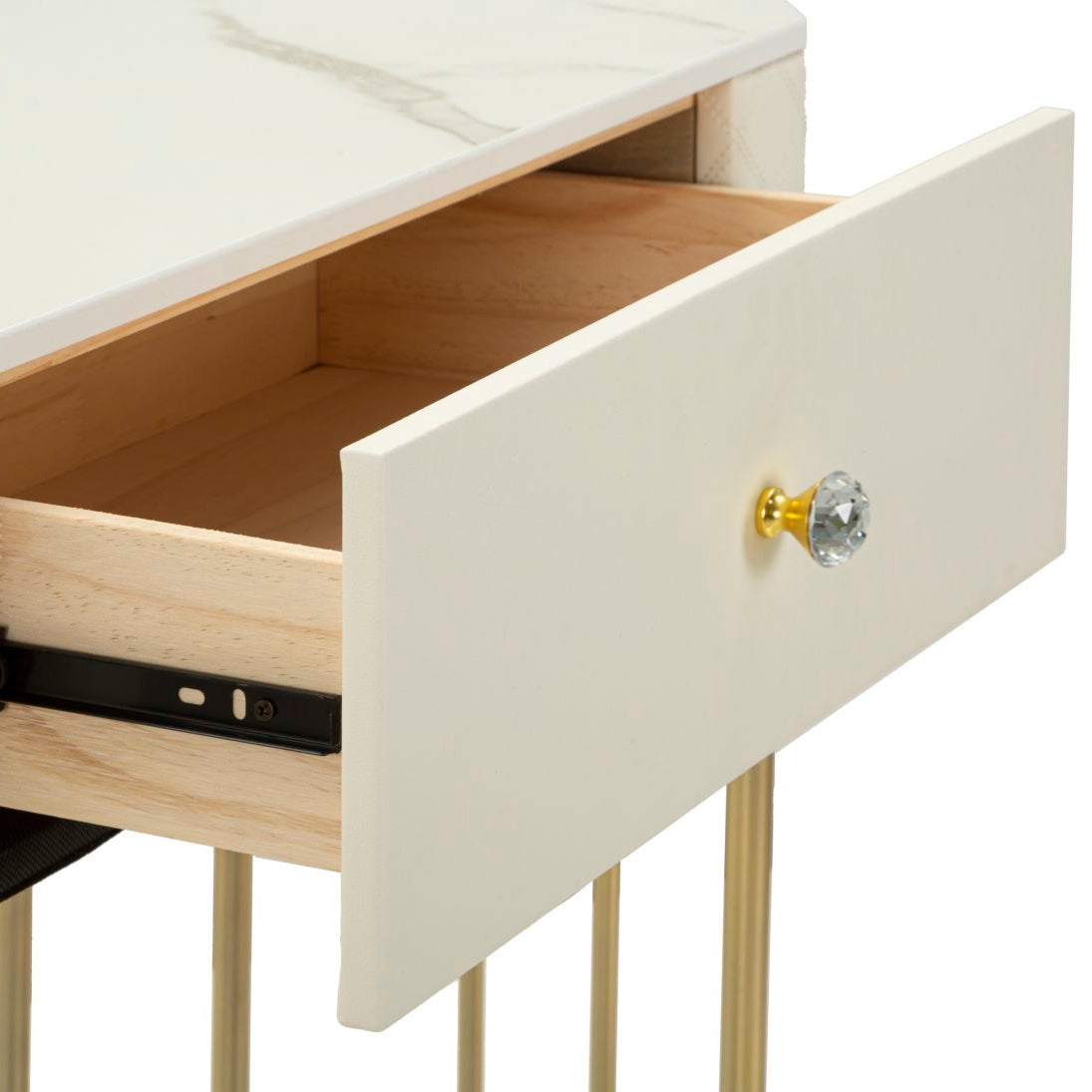 Consolle Sharon 100x40x75 cm Simil Pelle Bianca Trapuntata e Struttura Oro