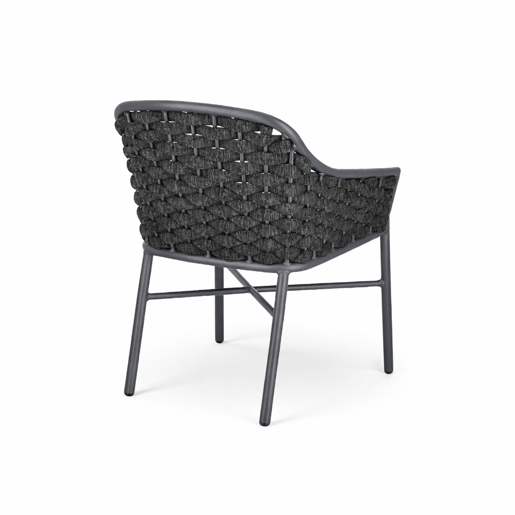 Poltroncina Sedia Intrecciata Everly con Braccioli e Cuscino Antracite