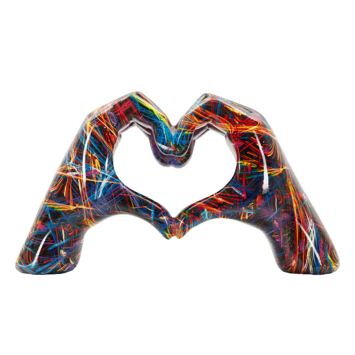 Scultura Lover Psyco Multicolore 25 cm in Resina Mani a Cuore Design Pop