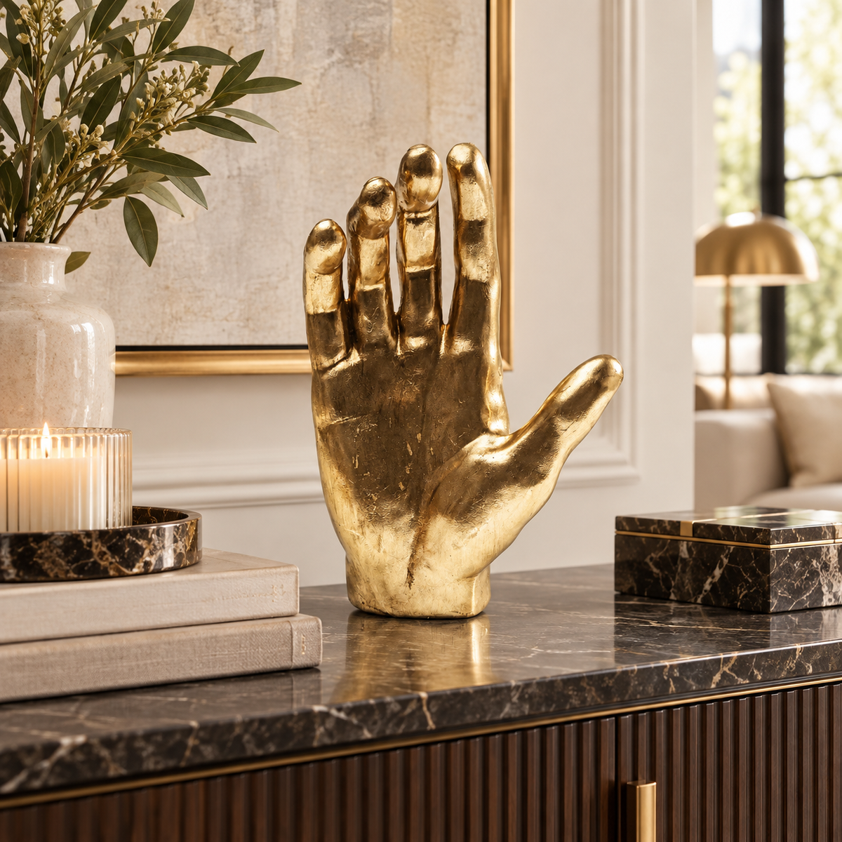 Scultura Oggetto Decorativo Mano In Oro 35cm
