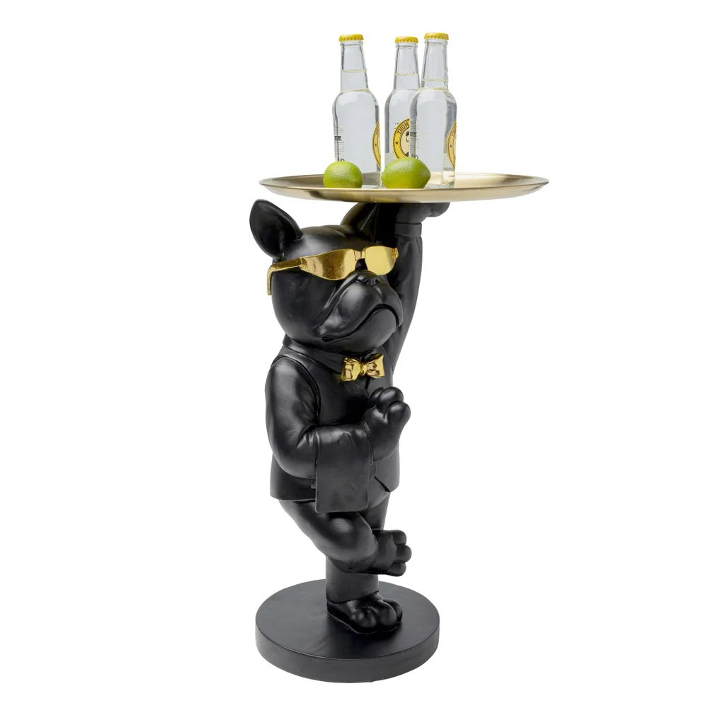 Tavolino Decorativo Cool Bulldog Tray Nero e Oro con Vassoio Design Moderno