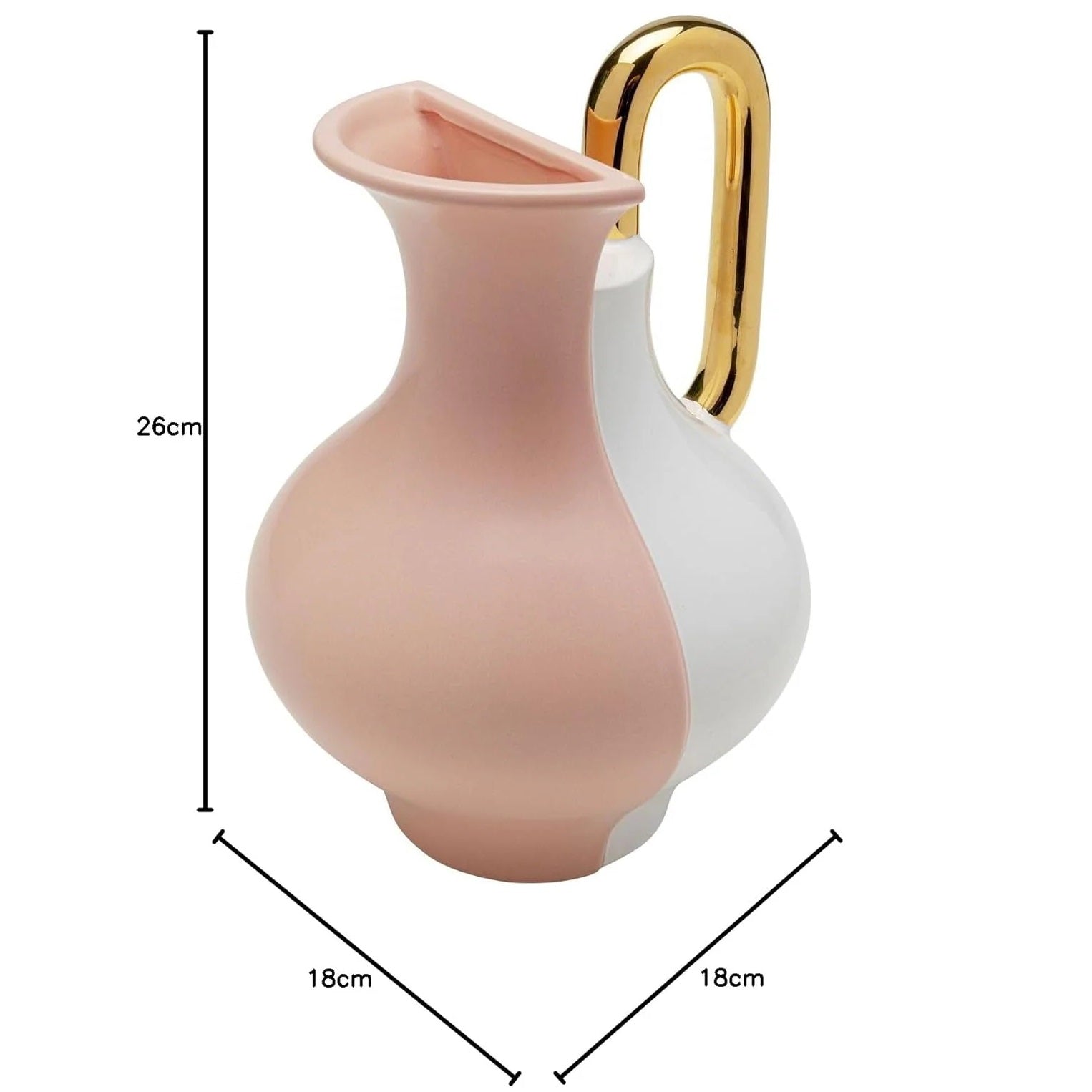 Vaso Decorativo Stage Bicolore Rosa e Bianco con Manico Oro 18cm