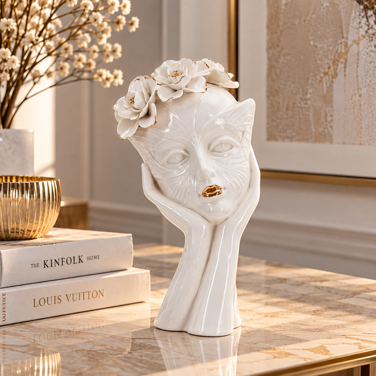 Vaso Decorativo Woman Mask in Porcellana Bianca H27,3 cm