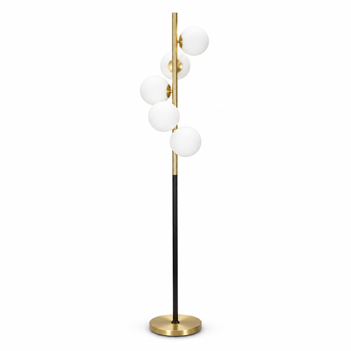 Lampada da Terra Glamy Dark Ø30x160 cm Nero e Oro con 5 Sfere in Vetro