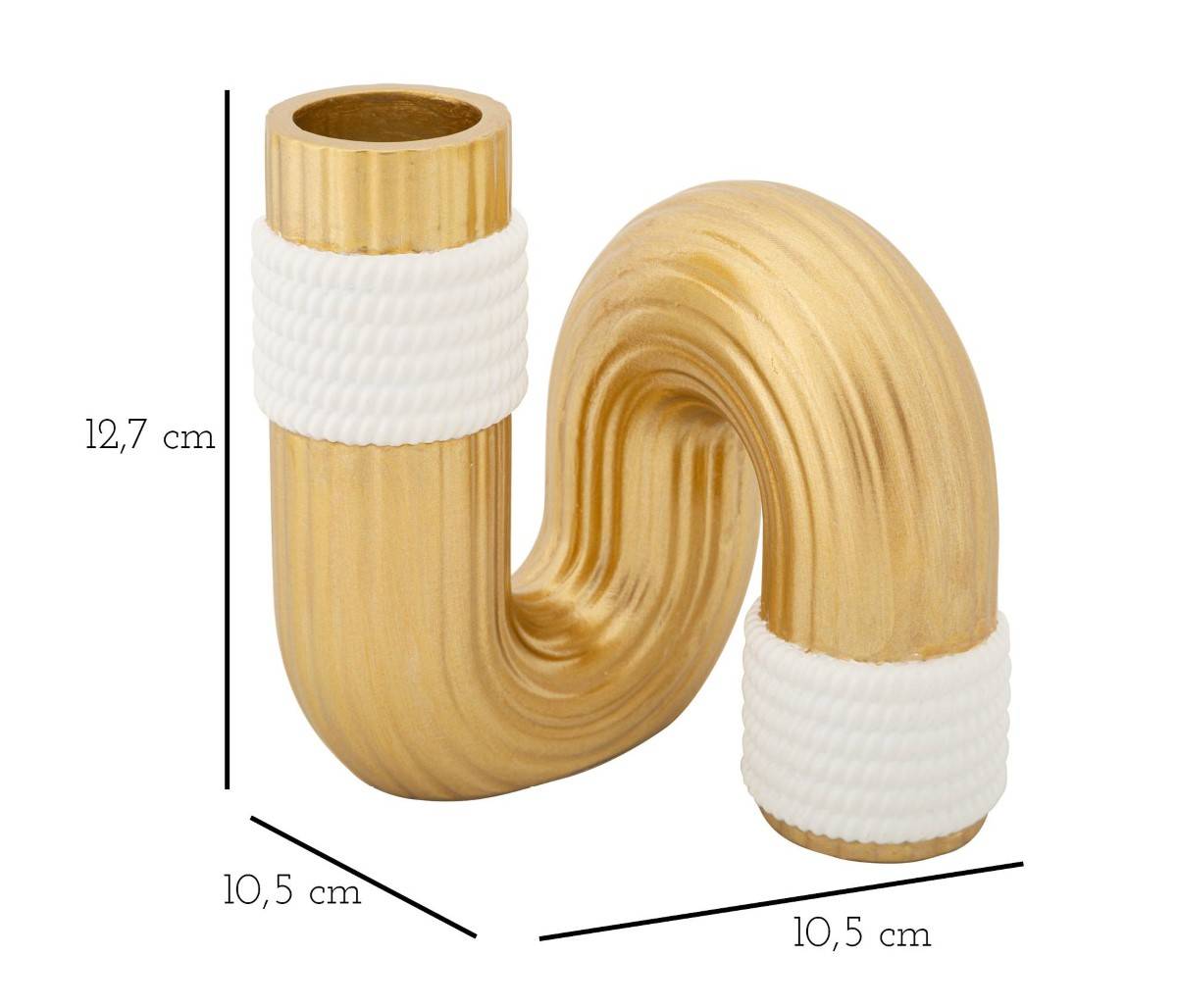 Vaso Decorativo Bann in Resina Oro e Bianco 10,5 x 12,7 cm Design Sinuoso