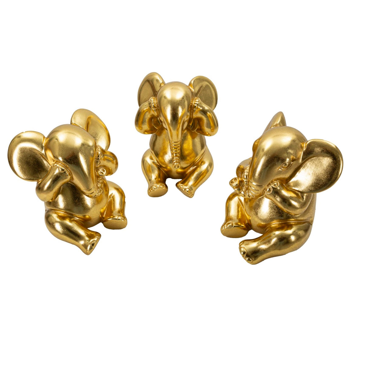 Set 3 Elefanti Oro Non Vedo Non Sento Non Parlo in Resina Ø15,5 x H20,5 cm
