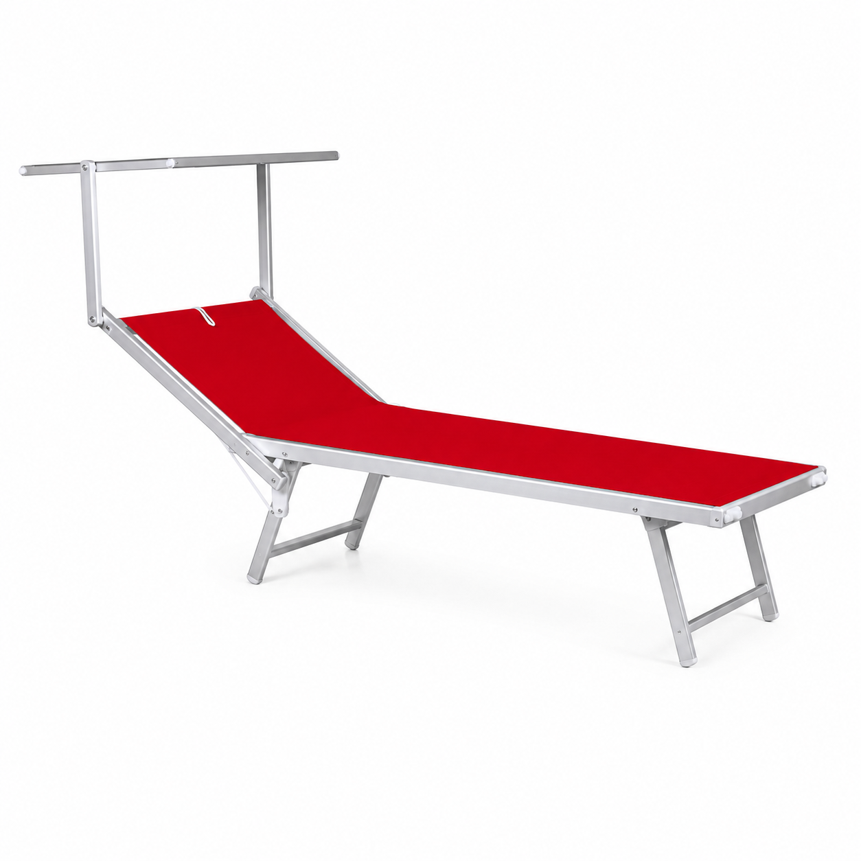 Lettino Prendisole Playa in Alluminio con Parasole Rosso Set 2 Pezzi 186x70 cm