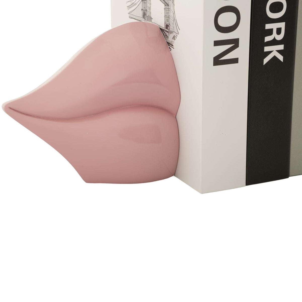 Fermalibri Bocca Rosa in Poliresina 27 cm Coppia Decorativa Pop Glam