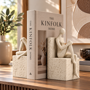 Set 2 Fermalibri Donne Beige in Poliresina 24x10x20,5cm Scultura Decorativa Stile Moderno